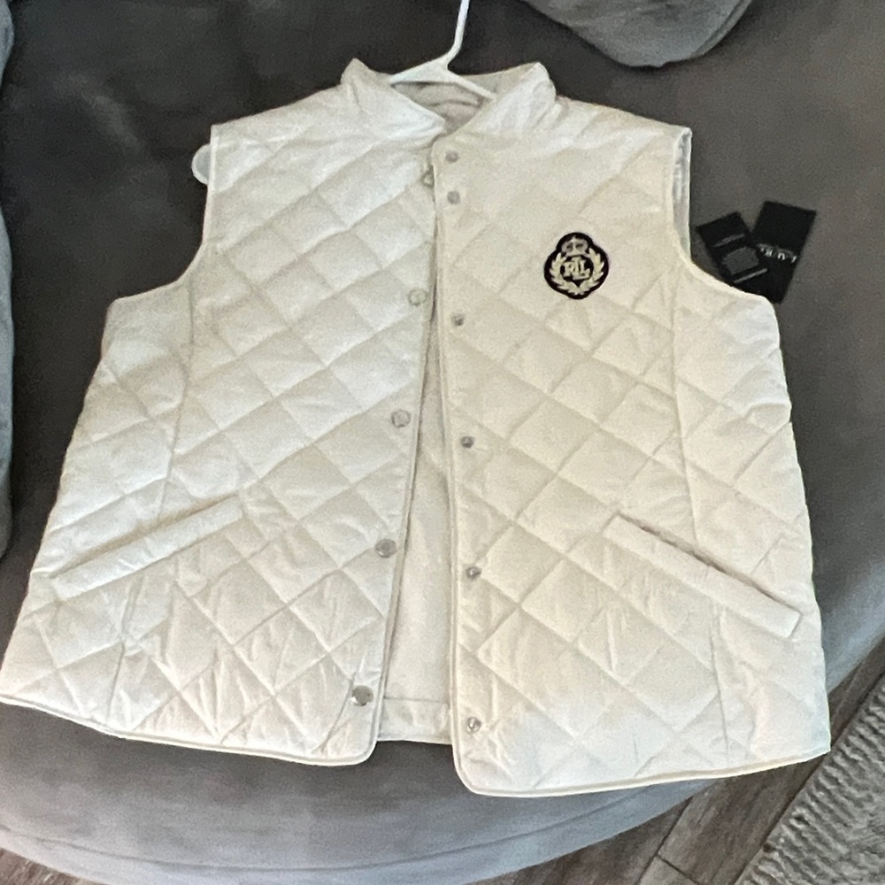 Ralph Lauren Cream Quilted Vest with Embroidered Patch